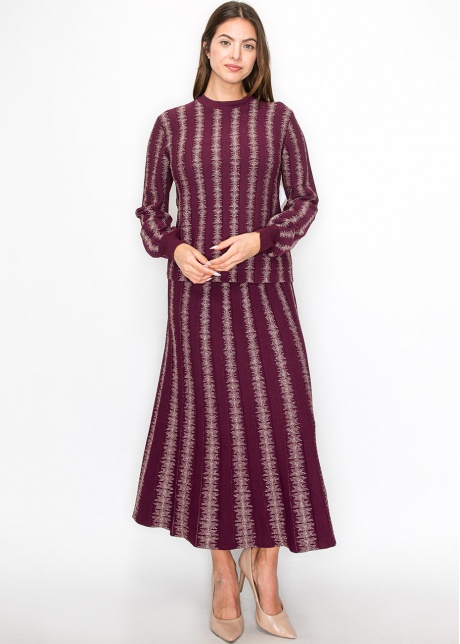 Burgundy Top with Shimmering Stripe Details