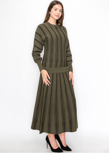 Olive Knit Sweater with Vertical Stripes