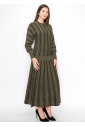 Olive Knit Sweater with Vertical Stripes