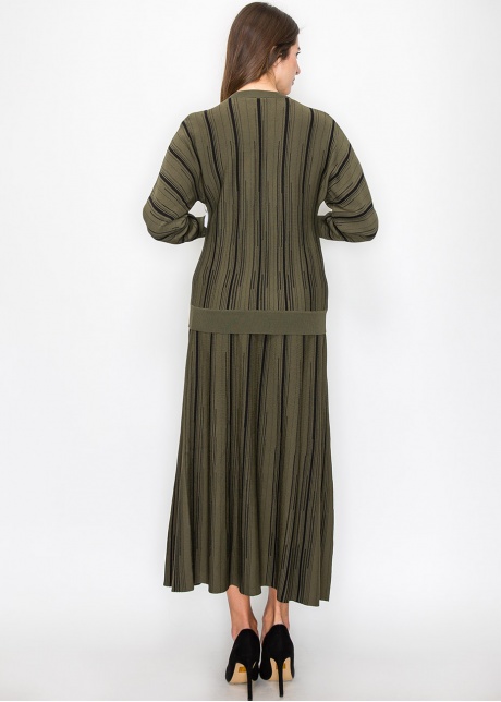 Olive Knit Sweater with Vertical Stripes