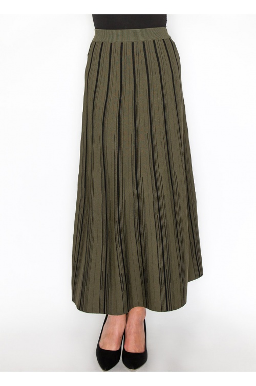 Classic Olive Striped Midi Skirt