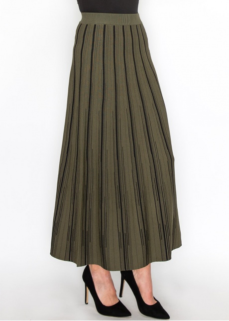 Classic Olive Striped Midi Skirt