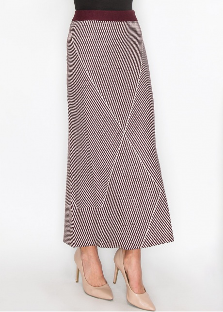 Burgundy & White Patterned Maxi Skirt