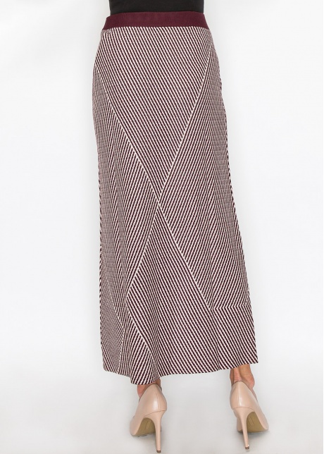 Burgundy & White Patterned Maxi Skirt