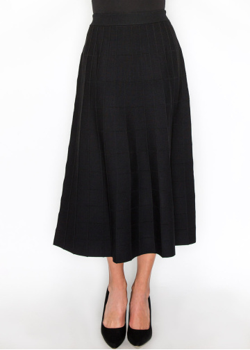 Grid-Knit Black A-Line Skirt