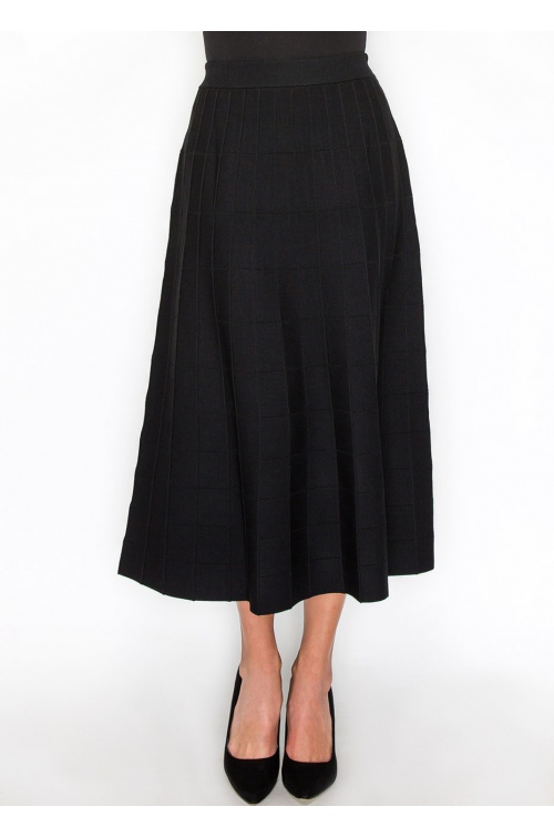 Grid-Knit Black A-Line Skirt