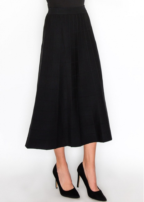Grid-Knit Black A-Line Skirt