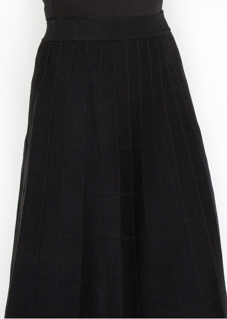 Grid-Knit Black A-Line Skirt