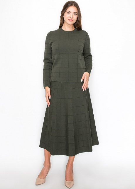 Olive Grid A-Line Knit Skirt