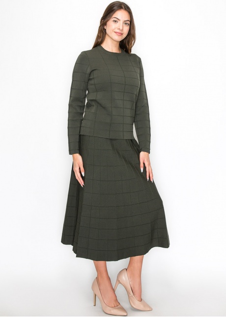 Olive Grid A-Line Knit Skirt