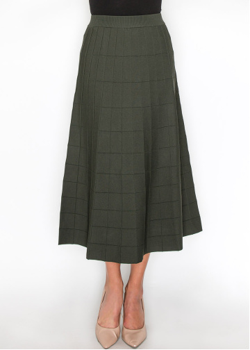 Olive Grid A-Line Knit Skirt