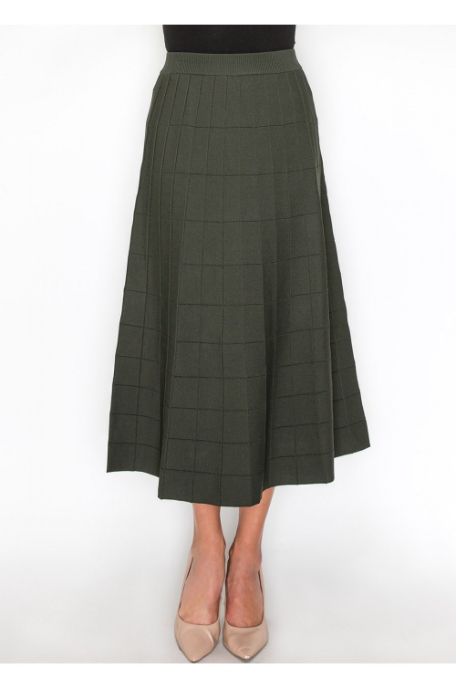 Olive Grid A-Line Knit Skirt