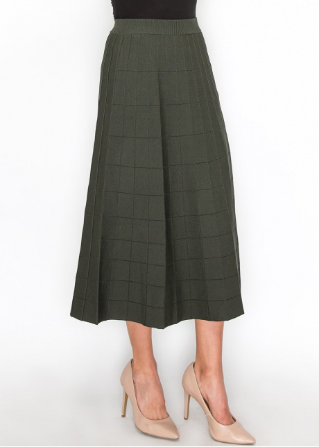 Olive Grid A-Line Knit Skirt
