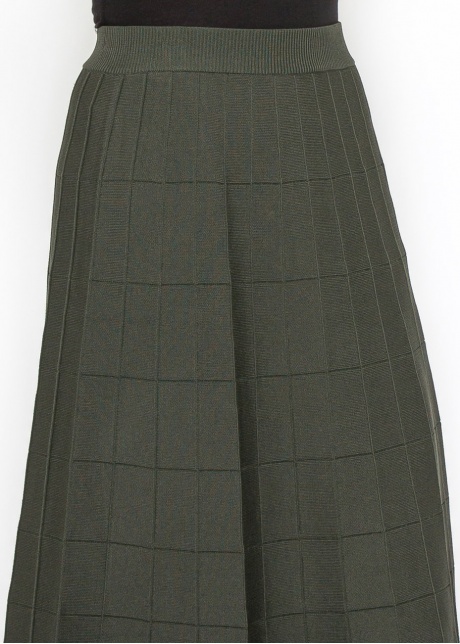 Olive Grid A-Line Knit Skirt