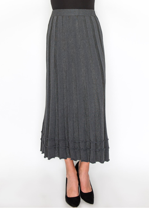 Grey Knit Skirt with Ruffle Hem