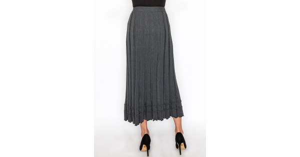 ★as''on★MOA FRILL SKIRT / GRAY★正規品/韓国送料込 Grey Knit Skirt with Ruffle Hem | Modest Women Clothing