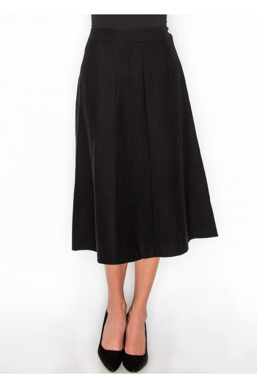 Black Pleated Knit Midi Skirt