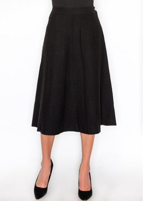 Black Pleated Knit Midi Skirt