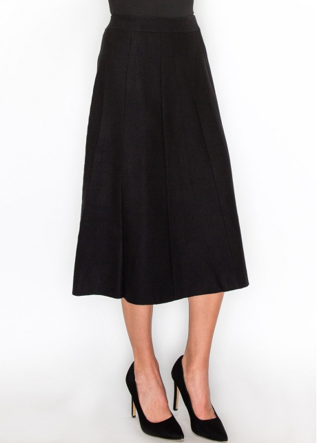 Black Pleated Knit Midi Skirt