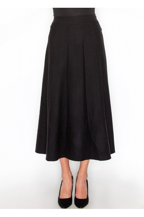 Classic A-Line Black Pleated Midi Skirt