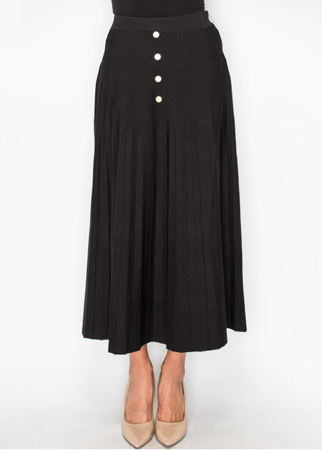 Black Pleated Skirt with Button Accents