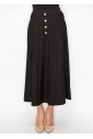 Black Pleated Skirt with Button Accents