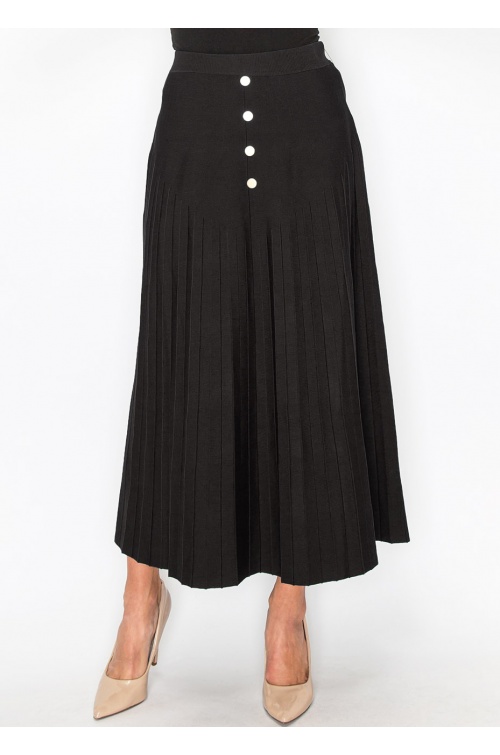 Black Pleated Skirt with Button Accents