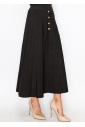 Black Pleated Skirt with Button Accents