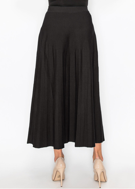 Black Pleated Skirt with Button Accents