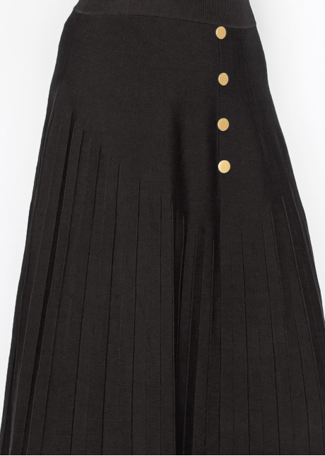 Black Pleated Skirt with Button Accents