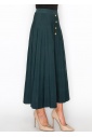 Green Pleated Midi Skirt with Button Accents