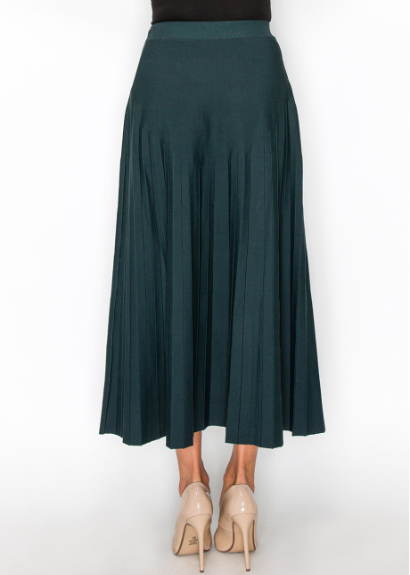 Green Pleated Midi Skirt with Button Accents