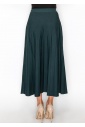 Green Pleated Midi Skirt with Button Accents