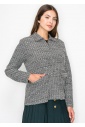 Collared Knit Jacket with Geometric Pattern