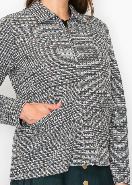 Collared Knit Jacket with Geometric Pattern