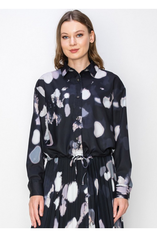 Abstract Print Drawstring Blouse