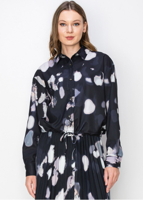 Abstract Print Drawstring Blouse