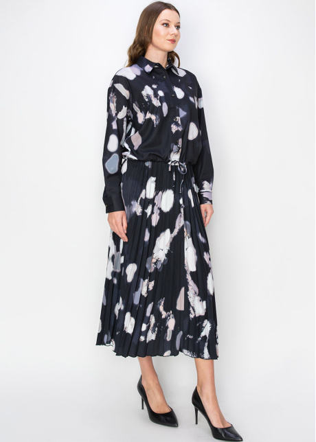 Abstract Pleated Black Midi Skirt
