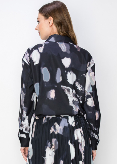Abstract Print Drawstring Blouse