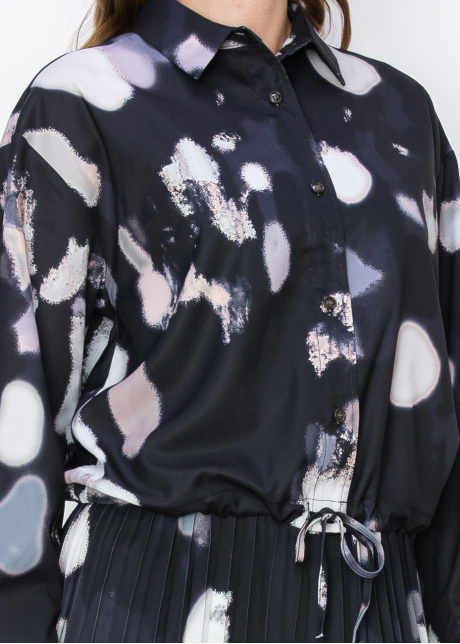 Abstract Print Drawstring Blouse