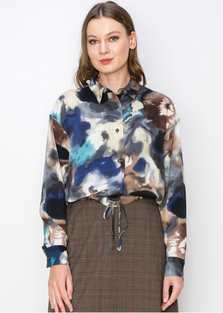 Blue Watercolor Floral Blouse