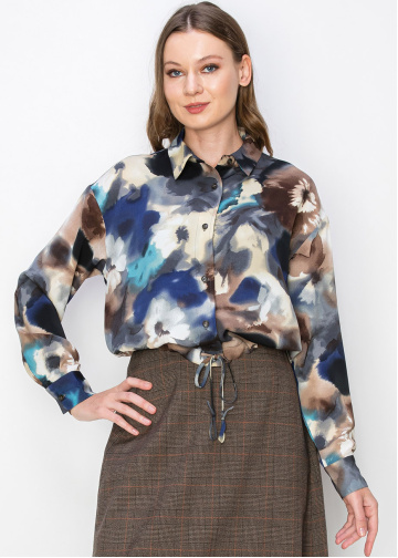Blue Watercolor Floral Blouse
