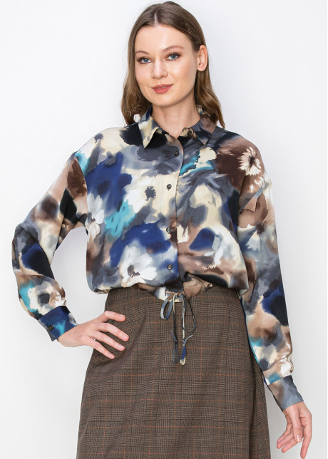 Blue Watercolor Floral Blouse
