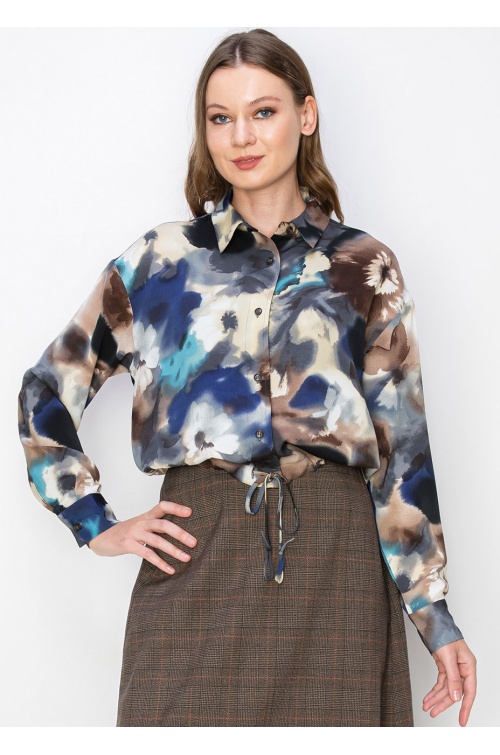 Blue Watercolor Floral Blouse