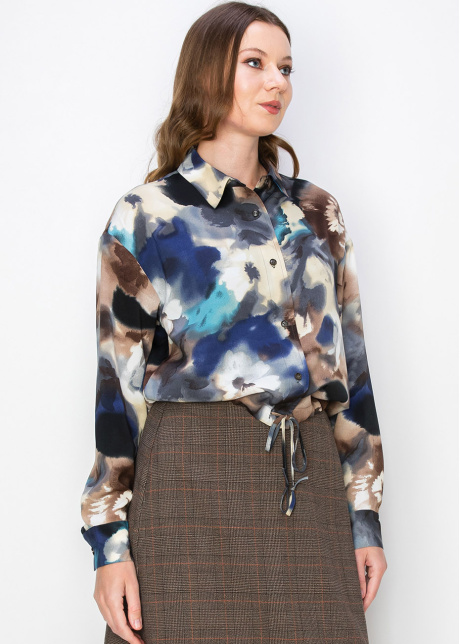 Blue Watercolor Floral Blouse