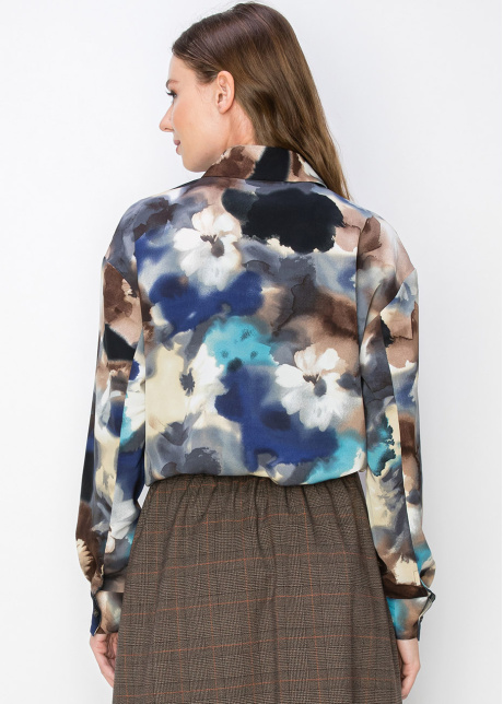 Blue Watercolor Floral Blouse