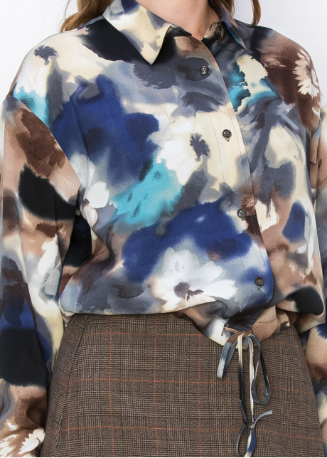 Blue Watercolor Floral Blouse