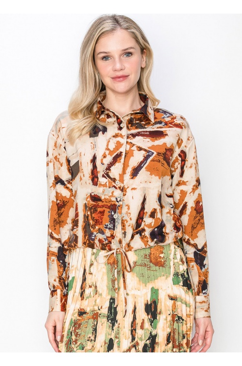 Rust and Beige Abstract Blouse