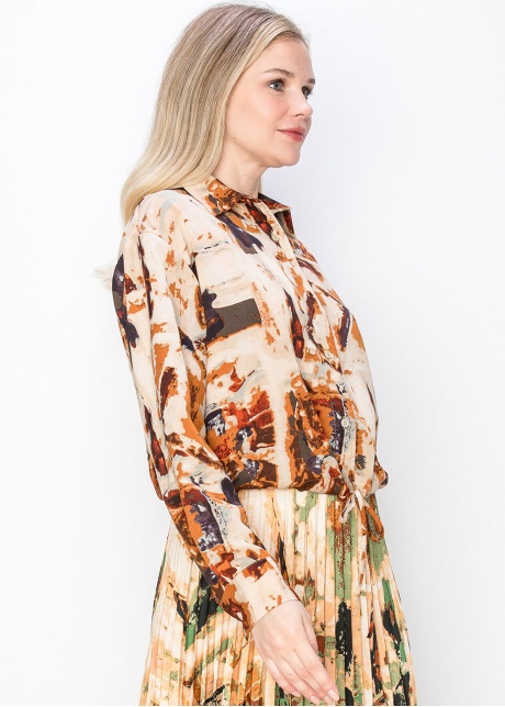 Rust and Beige Abstract Blouse