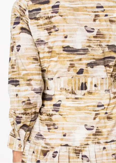 Beige Abstract Print Belted Midi Dress